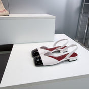 CHANEL 26S FLAT SLINGBACK IN WHITE LAMBSKIN WITH BLACK CAP TOE