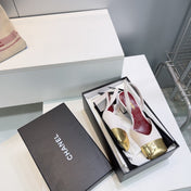 CHANEL 26S SLINGBACK 55 MM IN WHITE LAMBSKIN WITH GOLD CAP TOE