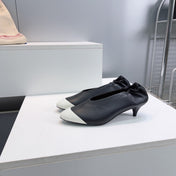 CHANEL 26S COLOR-BLOCK HIGH HEELS 45 MM IN BLACK LAMBSKIN