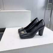 CHANEL 26S SQUARE-TOE HIGH HEELS 95 MM IN BLACK LAMBSKIN