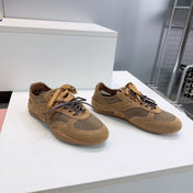 MIUMIU 26S SNEAKERS IN CARAMEL BROWN MESH AND SUEDE