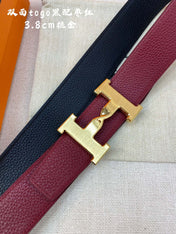 HM H BELT BUCKLE & REVERSIBLE WINE RED AND BLACK STRAP 38MM GOLD HARDWARE