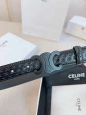 CELINE 25S BELT TRIOMPHE 25MM IN BLACK CALFSKIN DEBOSSED LOGO 563330