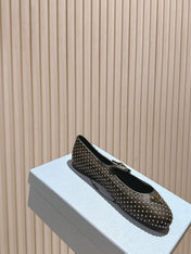 PRADA 25S STUD EMBELLISHED BALLERINA IN BLACK CALFSKIN