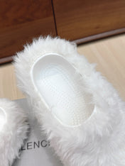 BALENCIAGA 25S MULES IN WHITE FAUX FUR