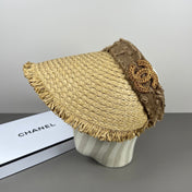 CHANEL 26S RAFFIA VISOR WITH BROWN CC LOGO 338094