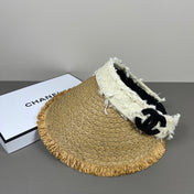 CHANEL 26S RAFFIA VISOR WITH BLACK CC LOGO 338095
