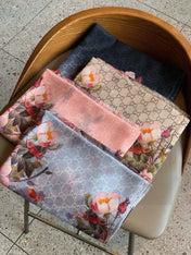 SCARF 200 CM IN DOVE GRAY CASHMERE WITH COLORFUL FLOWER 405255
