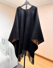 BURBERRY 26S REVERSIBLE CHECK FRINGED CAPE 150CM IN CASHMERE 309447