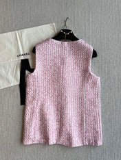 Chanel 25P Gilet Pink Cotton and Wool Tweed 235902