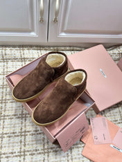 MIUMIU 26S SLIP-ON BOOTIES IN DARK BROWN SUEDE WITH SHEARLING
