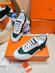 BOUNCING SNEAKER IN PALE GRAY SUEDE AND GREEN FOREST KNIT