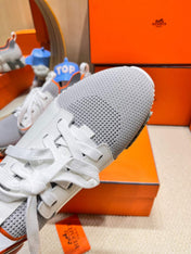 DEPART SLIP-ON SNEAKER IN WHITE MIX SHARK GRAY KNIT AND CALFSKIN