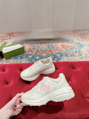 GG RHYTON TRAINER WHITE CALFSKIN WITH PINK LOGO