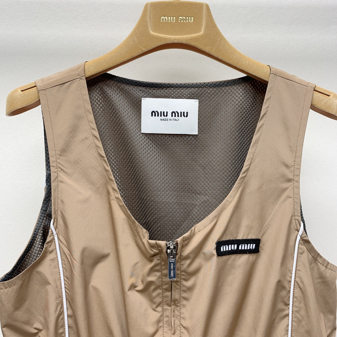 MIUMIU DRAWSTRING WAIST BLAZER DRESS WITH CREW NECK 268044