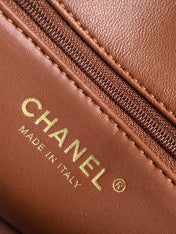 CHANEL 25S FLAP BAG 18 CM IN BEIGE WOOL AND BROWN LAMBSKIN