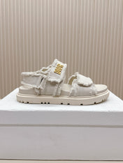 DIOR BACK-STRAP SANDALS 25S IN WHITE DENIM AND CALFSKIN WITH GOLD HARDWARE