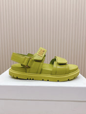 DIOR BACK-STRAP SANDALS 25S IN OLIVE YELLOW CALFSKIN WITH GOLD HARDWARE