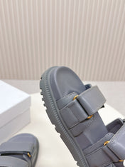 DIOR BACK-STRAP SANDALS 25S IN ASH GRAY CALFSKIN WITH GOLD HARDWARE