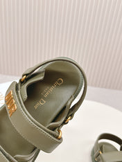 DIOR BACK-STRAP SANDALS 25S IN MOSS GREEN CALFSKIN WITH GOLD HARDWARE