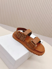 DIOR BACK-STRAP SANDALS 25S IN BRICK BROWN CALFSKIN WITH SILVER HARDWARE