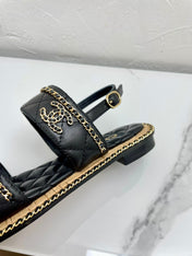 DOUBLE STRAPS SANDALS IN BLACK LAMBSKIN