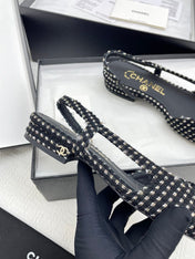 CC SLINGBACK 25S 25 MM IN BLACK MIX WHITE TWEED AND FABRIC