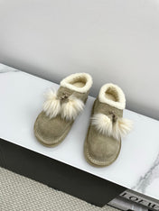 MIUMIU 26S ANKLE SHEARLING BOOTS IN TAUPE BEIGE SUEDE