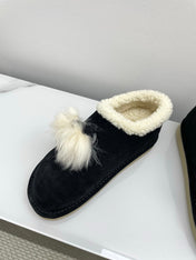 MIUMIU 26S ANKLE SHEARLING BOOTS IN BLACK SUEDE