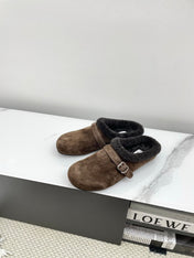 ALAIA 26S MULE IN DARK BROWN SUEDE AND WOOL