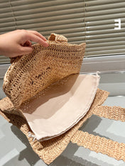 TOTE 38 BAG IN BEIGE BROWN STRAW WOVEN