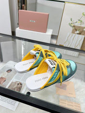 GYMNASIUM SNEAKERS MULES PERSIAN SUEDE AND DARK GREEN TECHNICAL FABRIC