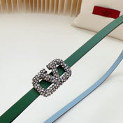 VL Belt 8mm Buckle Silver Diamond Leather Green Cloud Blue