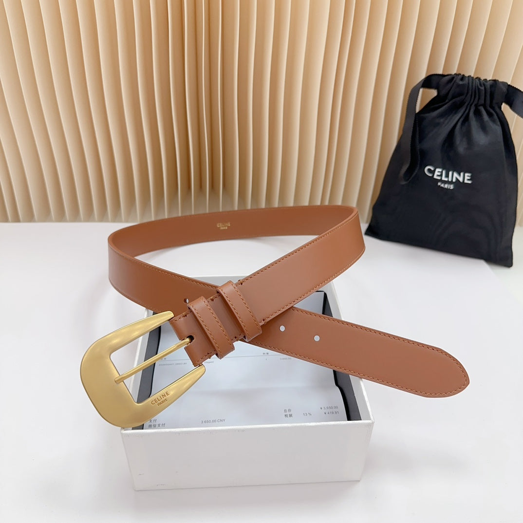 LARGE WESTERN 35 MM BELT BRONZE BROWN CALFSKIN GOLD HARDWARE