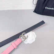 CC BELT 20 MM IN TAFFY PINK SMOOTH CALFSKIN SILVER HARDWARE ATTACH RHINSTONE