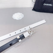 CC BELT 20 MM IN WHITE SMOOTH CALFSKIN SILVER HARDWARE ATTACH RHINSTONE