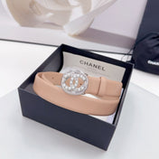 CC 30MM BELT IN DESERT SAND CALFSKIN SILVER HARDWARE ATTACH PEARLS
