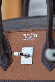 BIRKIN FAUBOURG TOUCH 20 IN CHOCOLATE MIX BRONZE BROWN CALFSKIN WITH SILVER HARDWARE