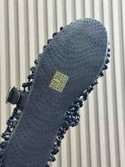 ALAIA MARY JANE FLATS 25S IN BLACK MESH CALSKIN WITH SILVER HARDWARE