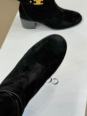 CELINE 26S HIGH-TOP BOOTS IN BLACK SUEDE WITH GOLD HARDWARE