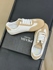 PRADA 25S SNEAKER IN WHITE MIX DARK BEIGE SUEDE STYLE 2