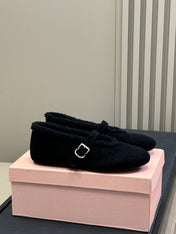 ALAIA 25S MARY JANE SHEARLING FLATS IN BLACK SUEDE