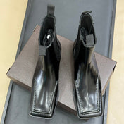 ALAIA 25S SQUARE TOE CHELSEA ANKLE BOOTS SHOES IN BLACK GLOSSY CALFSKIN