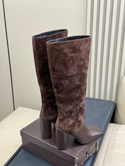 ALAIA 25S KNEE BOOTS IN BROWN CALFSKIN AND SUEDE