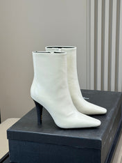 YSL 26S HEELED BOOTS IN WHITE CALFSKIN