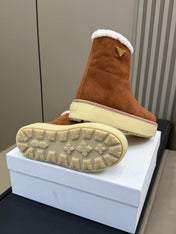 PRADA 25S ANKLE BOOTS 40 MM IN DARK BROWN SUEDE SHEARLING-LINED