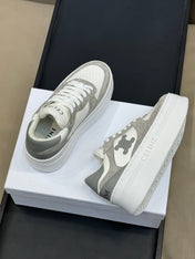 CELINE 26S WEDGE SNEAKERS IN WHITE CALFSKIN AND GREY SUEDE