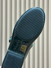 ALAIA 26S MARY JANE BALLET FLATS IN DARK GREEN MESH AND GLOSSY CALFSKIN