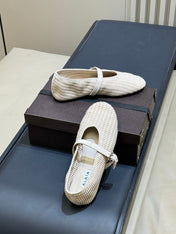 ALAIA 26S KNIT BALLET FLATS IN OFF WHITE SUEDE