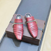 ALAIA 26S PLEATED MULES IN DARK RED LAMBSKIN